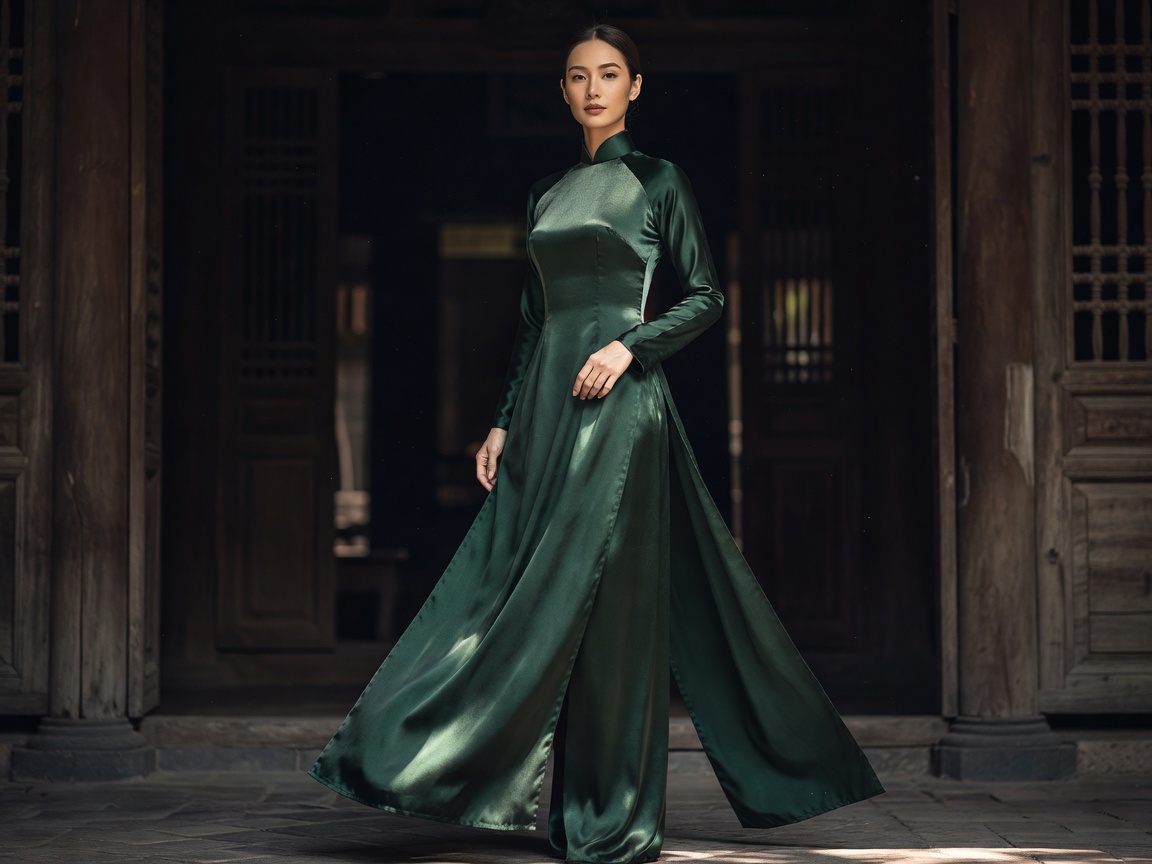 Graceful silhouette of traditional Vietnamese Ao Dai silk tunic with high collar
