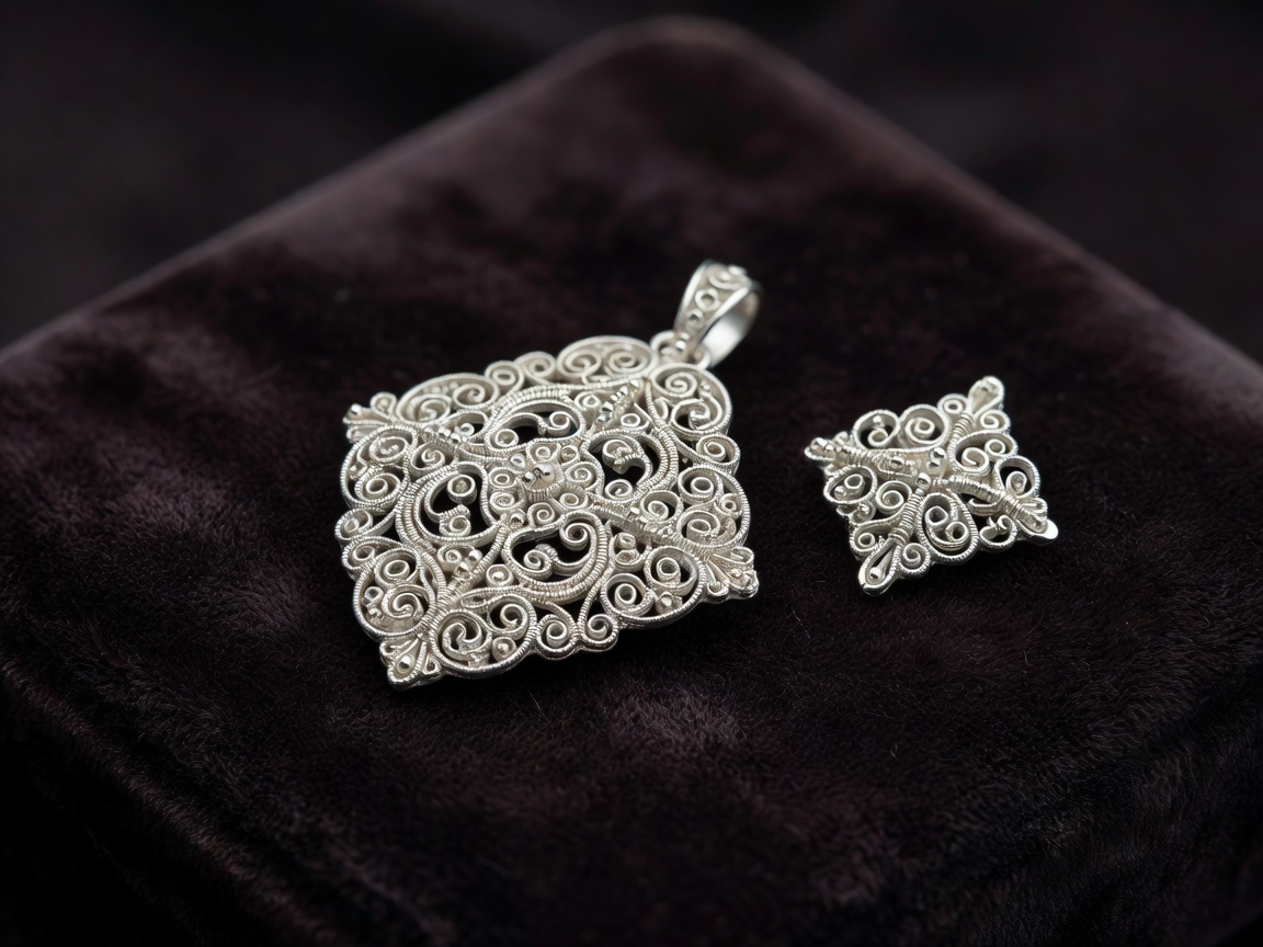 Handcrafted silver filigree jewelry and delicate metalwork ornament