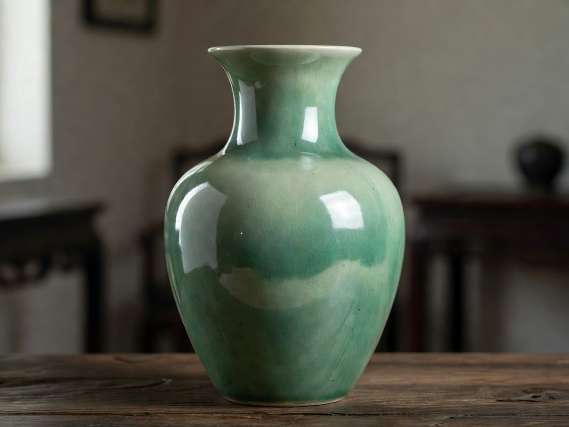 Vietnamese high-fired celadon glazed porcelain vase from Bat Trang village